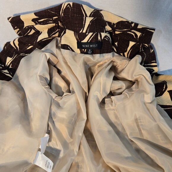 NINE WEST Coquette Girl Boho Ivory & Brown Floral Tweed Coat Jacket Size S NEW! - Picture 9 of 16
